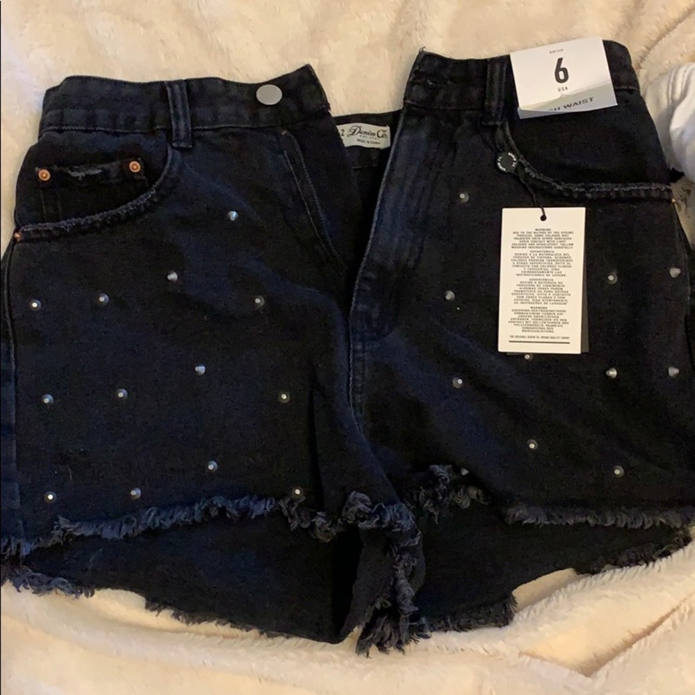 Black denim co shorts with rhinestones